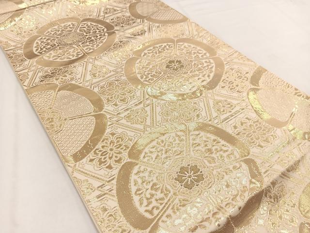 平和屋着物◎西陣　六通柄　本袋帯　幾何学花文　金糸　正絹　逸品　BAAV7705yc