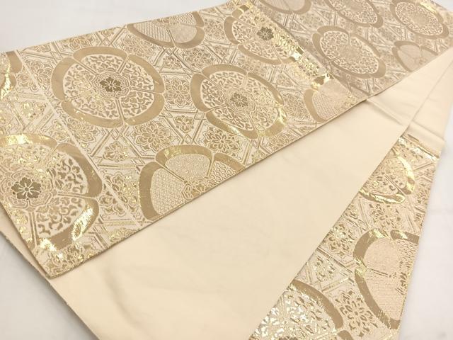 平和屋着物◎西陣　六通柄　本袋帯　幾何学花文　金糸　正絹　逸品　BAAV7705yc
