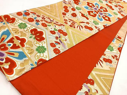 平和屋着物◎六通柄袋帯　唐織　鳳凰正倉院花文　金銀糸　正絹　逸品　BAAV7706yc