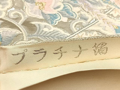平和屋着物◎六通柄袋帯　唐織　プラチナ箔　裂取鳳凰文　正絹　逸品　BAAV7719yc