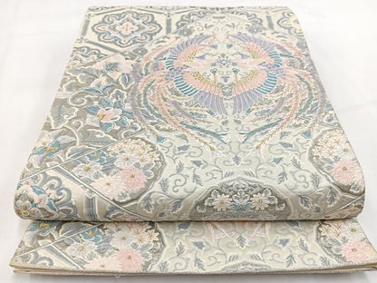 平和屋着物◎六通柄袋帯　唐織　プラチナ箔　裂取鳳凰文　正絹　逸品　BAAV7719yc