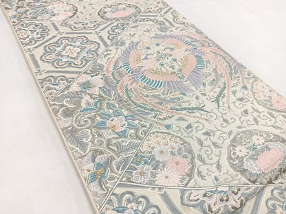 平和屋着物◎六通柄袋帯　唐織　プラチナ箔　裂取鳳凰文　正絹　逸品　BAAV7719yc