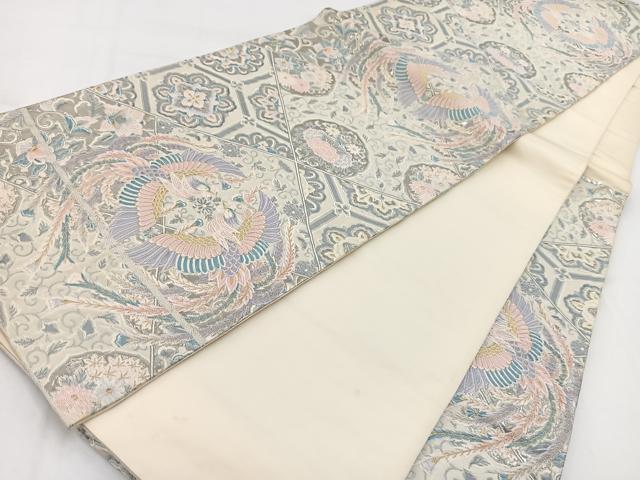 平和屋着物◎六通柄袋帯　唐織　プラチナ箔　裂取鳳凰文　正絹　逸品　BAAV7719yc