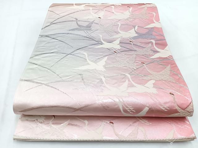 平和屋着物◎六通柄袋帯 唐織 飛鶴芝草文 正絹 逸品 BAAV7721yc