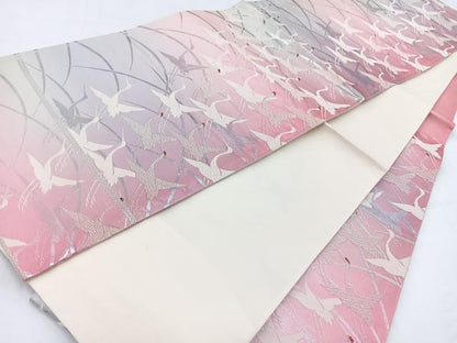 平和屋着物◎六通柄袋帯 唐織 飛鶴芝草文 正絹 逸品 BAAV7721yc