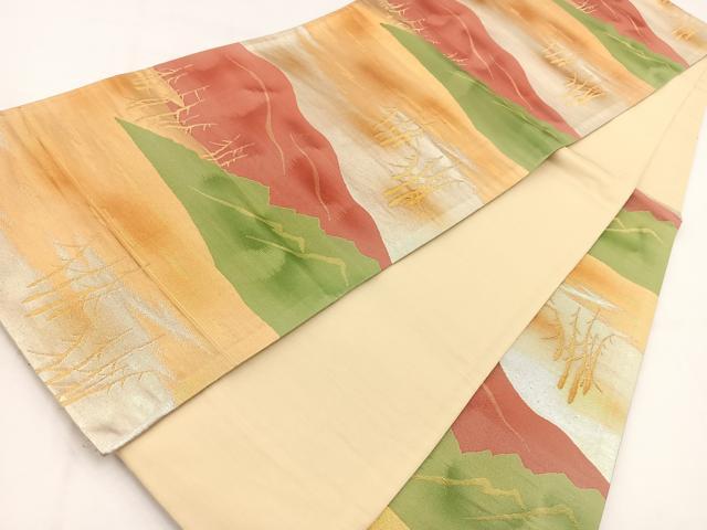 平和屋着物◎六通柄袋帯　遠山風景文　金銀糸　引箔　正絹　逸品　BAAV7723yc