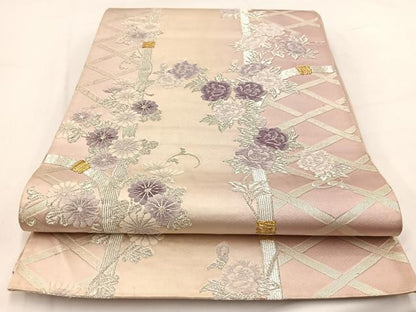 平和屋着物◎六通柄袋帯　唐織　籬花文　金銀糸　正絹　逸品　BAAV7726yc