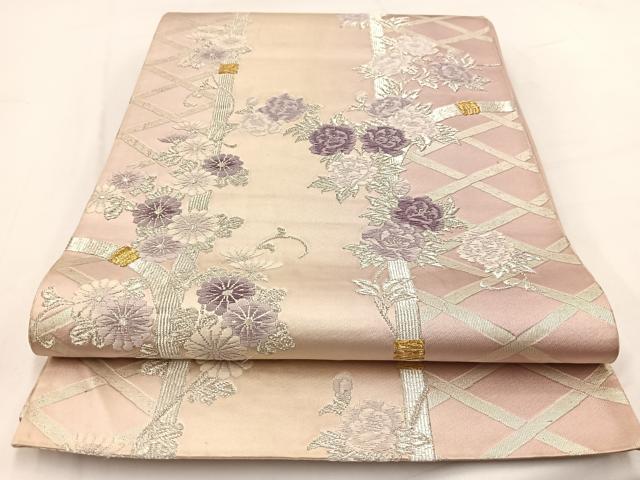 平和屋着物◎六通柄袋帯　唐織　籬花文　金銀糸　正絹　逸品　BAAV7726yc