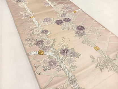 平和屋着物◎六通柄袋帯　唐織　籬花文　金銀糸　正絹　逸品　BAAV7726yc