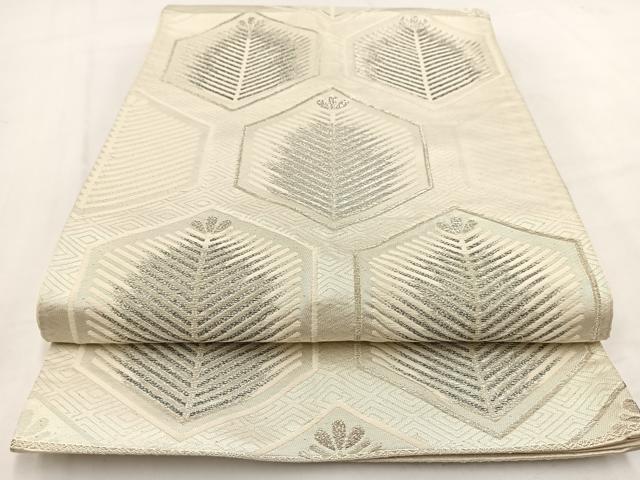 平和屋着物◎六通柄袋帯 唐織 亀甲若松葉文 銀糸 正絹 逸品 BAAV7732yc