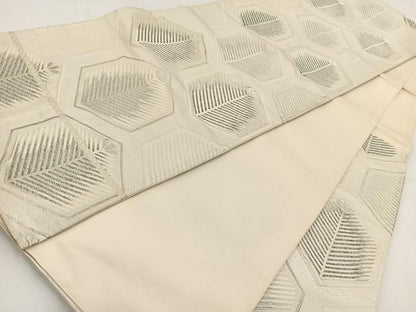 平和屋着物◎六通柄袋帯 唐織 亀甲若松葉文 銀糸 正絹 逸品 BAAV7732yc