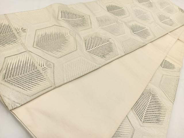 平和屋着物◎六通柄袋帯 唐織 亀甲若松葉文 銀糸 正絹 逸品 BAAV7732yc