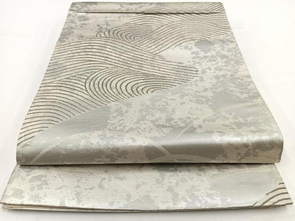 平和屋着物◎六通柄袋帯　立波芝草文　銀糸　正絹　逸品　BAAV7733yc