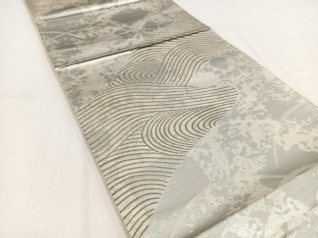 平和屋着物◎六通柄袋帯　立波芝草文　銀糸　正絹　逸品　BAAV7733yc