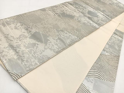 平和屋着物◎六通柄袋帯　立波芝草文　銀糸　正絹　逸品　BAAV7733yc