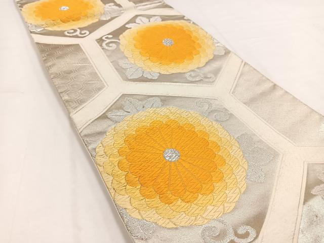 平和屋着物◎六通柄袋帯 唐織 亀甲菊唐草文 銀糸 正絹 逸品 BAAV7735yc