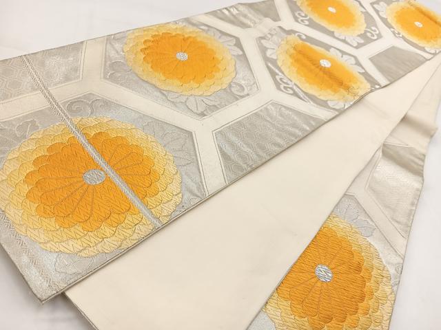 平和屋着物◎六通柄袋帯 唐織 亀甲菊唐草文 銀糸 正絹 逸品 BAAV7735yc