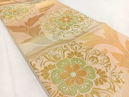 平和屋着物◎六通柄袋帯　正倉院花文　金銀糸　引箔　正絹　逸品　BAAV7737yc
