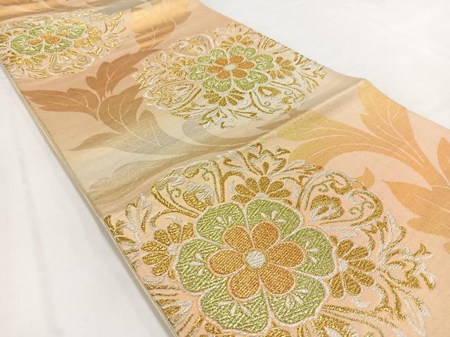 平和屋着物◎六通柄袋帯　正倉院花文　金銀糸　引箔　正絹　逸品　BAAV7737yc
