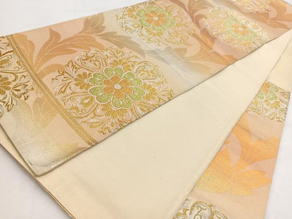 平和屋着物◎六通柄袋帯　正倉院花文　金銀糸　引箔　正絹　逸品　BAAV7737yc