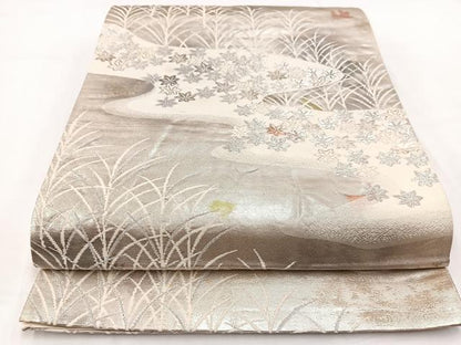 平和屋着物◎六通柄袋帯 竜田川文 銀糸 引箔 正絹 逸品 BAAV7743yc