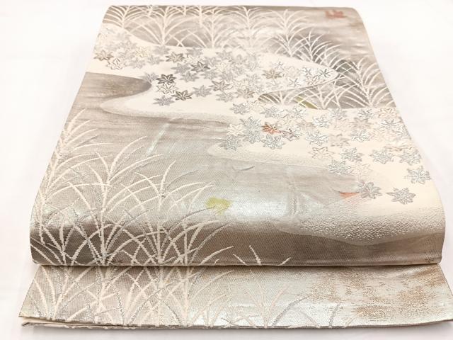 平和屋着物◎六通柄袋帯 竜田川文 銀糸 引箔 正絹 逸品 BAAV7743yc