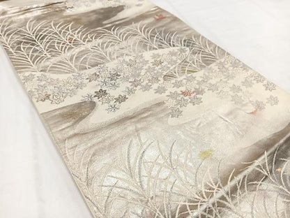 平和屋着物◎六通柄袋帯 竜田川文 銀糸 引箔 正絹 逸品 BAAV7743yc