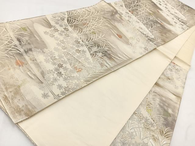 平和屋着物◎六通柄袋帯 竜田川文 銀糸 引箔 正絹 逸品 BAAV7743yc
