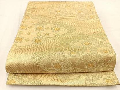 平和屋着物◎六通柄袋帯 雲取り更紗花文 金糸 正絹 逸品 BAAV7744yc