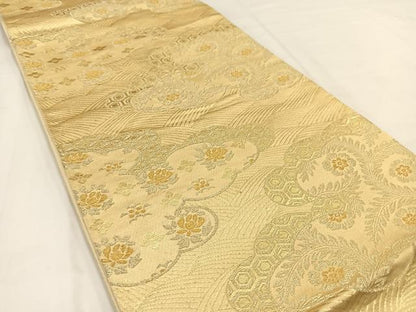 平和屋着物◎六通柄袋帯 雲取り更紗花文 金糸 正絹 逸品 BAAV7744yc