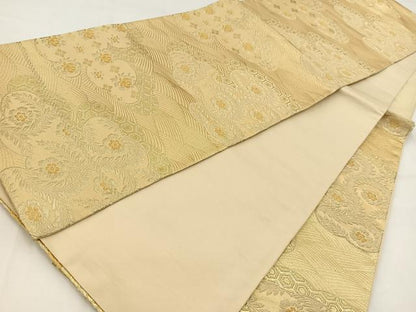 平和屋着物◎六通柄袋帯 雲取り更紗花文 金糸 正絹 逸品 BAAV7744yc