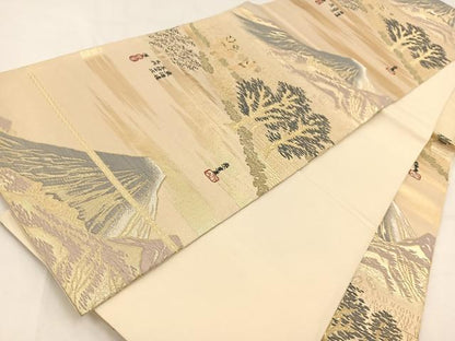 平和屋着物◎六通柄袋帯 東海道廣重 金銀糸 正絹 逸品 BAAV7747yc