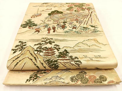 平和屋着物◎六通柄袋帯 .唐織 城下町 金糸 正絹 逸品 BAAV7748yc