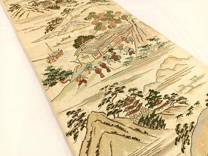 平和屋着物◎六通柄袋帯 .唐織 城下町 金糸 正絹 逸品 BAAV7748yc
