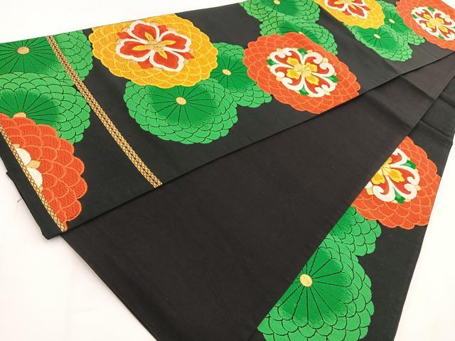 平和屋着物◎六通柄袋帯 唐織 菊花文 黒地 金糸 正絹 逸品 BAAV7773yc