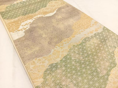 平和屋着物◎六通柄袋帯 道長吉祥更紗花文 金糸 引箔 正絹 逸品 BAAV7780yc