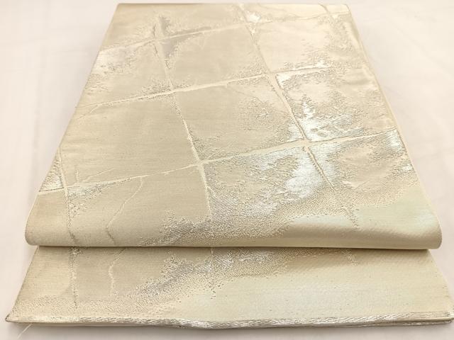 平和屋着物◎六通柄袋帯　石垣文　銀糸　正絹　逸品　BAAV7788yc