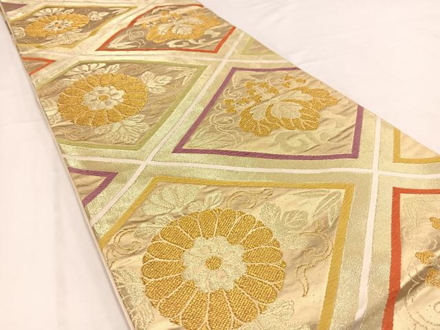 平和屋着物◎六通柄袋帯　唐織　菱天井花文　金糸　正絹　逸品　BAAV7789yc