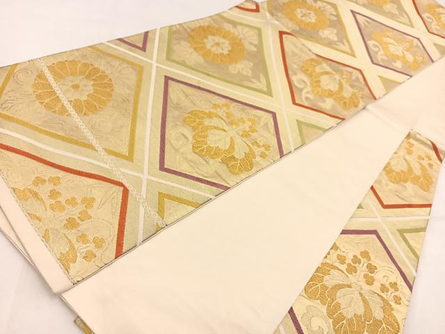 平和屋着物◎六通柄袋帯　唐織　菱天井花文　金糸　正絹　逸品　BAAV7789yc