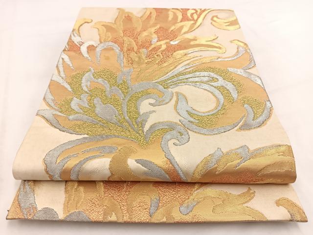 平和屋着物◎六通柄袋帯　更紗花文　金銀糸　正絹　逸品　BAAV7791yc