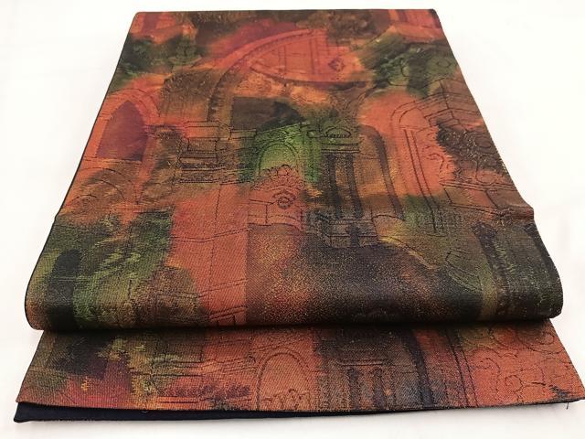 平和屋着物◎六通柄袋帯 西洋風景 金糸 引箔 正絹 逸品 BAAV7801yc