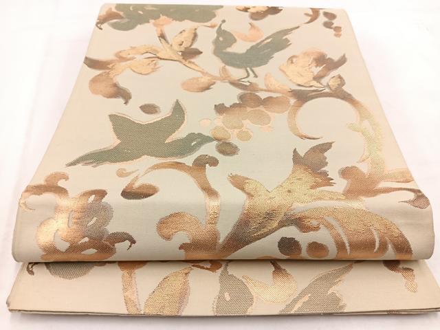 平和屋着物◎六通柄袋帯 花鳥文 金糸 正絹 逸品 BAAV7804yc