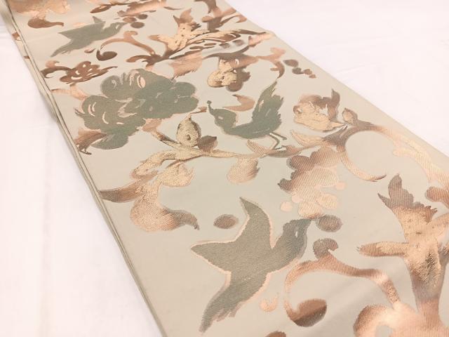 平和屋着物◎六通柄袋帯 花鳥文 金糸 正絹 逸品 BAAV7804yc