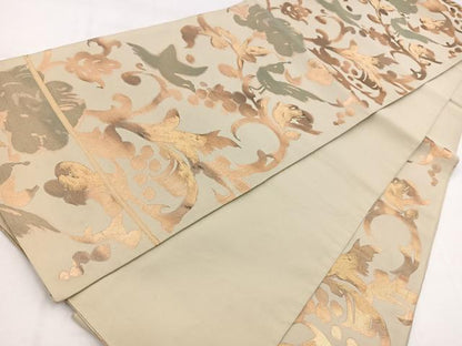 平和屋着物◎六通柄袋帯 花鳥文 金糸 正絹 逸品 BAAV7804yc