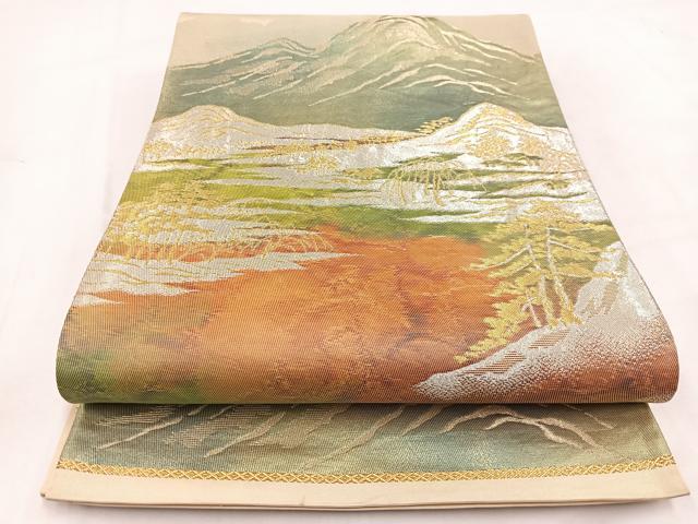 平和屋着物◎六通柄袋帯　遠山風景文　金銀糸　正絹　逸品　BAAV7812yc