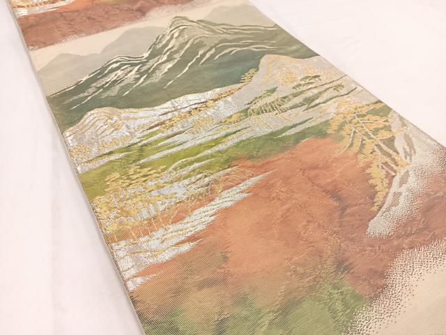 平和屋着物◎六通柄袋帯　遠山風景文　金銀糸　正絹　逸品　BAAV7812yc