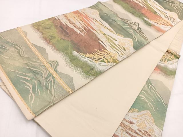 平和屋着物◎六通柄袋帯　遠山風景文　金銀糸　正絹　逸品　BAAV7812yc