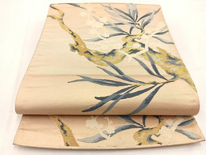 平和屋着物◎六通柄袋帯　唐織　草花文　金糸　引箔　正絹　逸品　BAAV7814yc