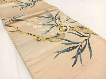 平和屋着物◎六通柄袋帯　唐織　草花文　金糸　引箔　正絹　逸品　BAAV7814yc