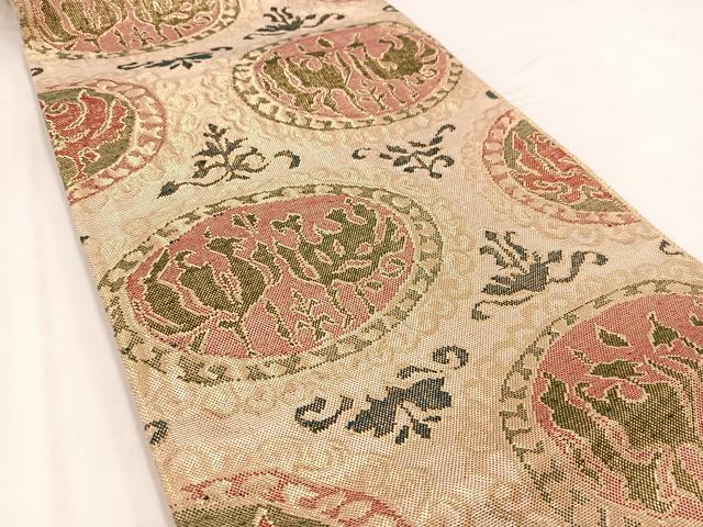 平和屋着物◎佐賀錦　六通柄袋帯　向かい鳳凰　金糸　正絹　逸品　BAAV7817yc
